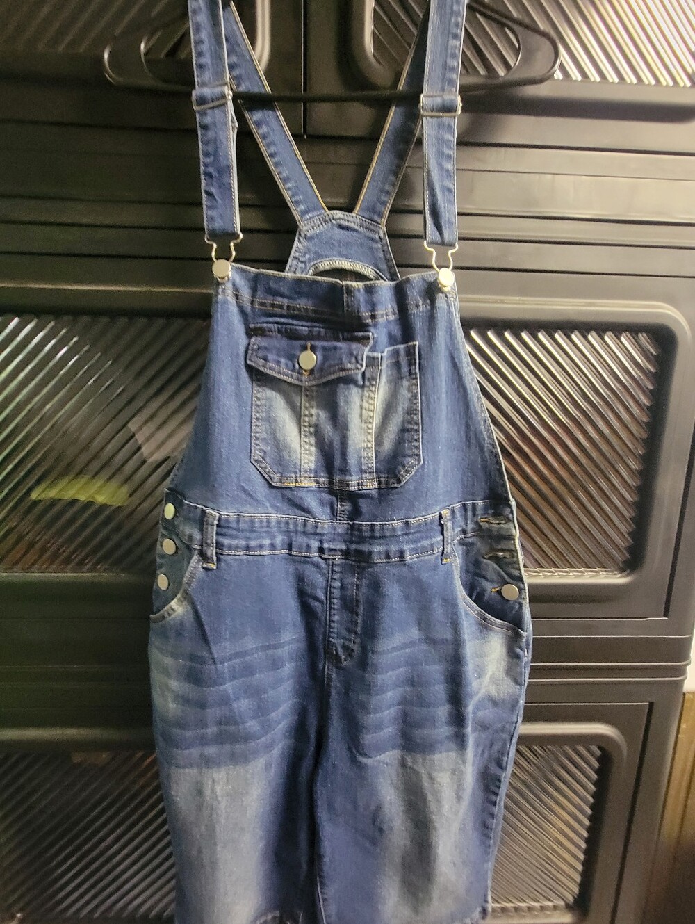 SHEIN Dark Blue Denim Relaxed Short Overalls